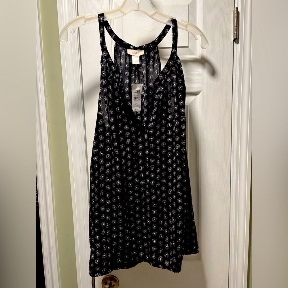 LOFT Black Printed Racerback Tank Dress